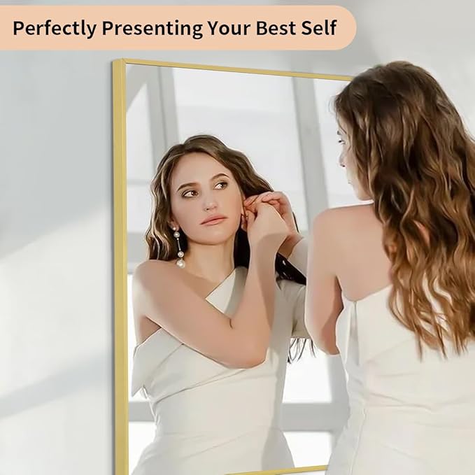 Koonmi Gold Mirrors for Wall, 30x55 Inch Bathroom Mirror, Rectangular Wall - Image 3