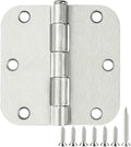 6 Pack Rounded Brushed Nickel Door Hinges 3.5 x 3-1/2" Inch, 5/8" Radius by TDCHINGES