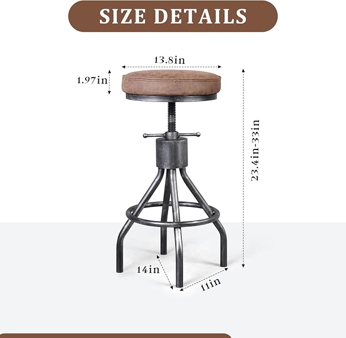 Industrial Bar Stools Swivel Pu Seat Vintage Kitchen Island Counter Stool - Image 3