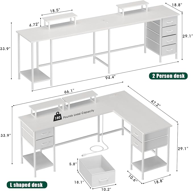 66" L Shaped Computer Desk, 94.4'' Home Office Desk - Image 3