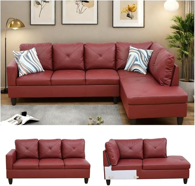 NAYSAYE L Shaped Couch, Leather Modular Sectional Couch - Image 6