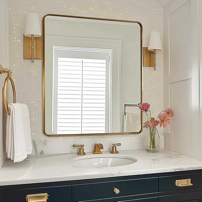 ANDY STAR 40x36 Inch Gold Bathroom Mirror, Brushed Gold Mirrors - Image 8