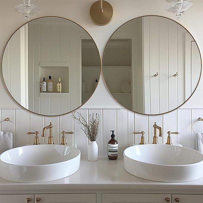 ANDY STAR Gold Round Mirror, 24’’ Brushed Gold Circle Bathroom Mirrors in - Image 4