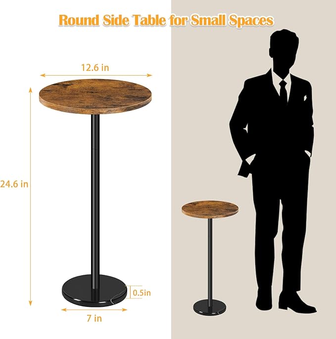 Round Side Table Set of 2 Small Drink Pedestal Accent End Coffee Cocktail Table - Image 3