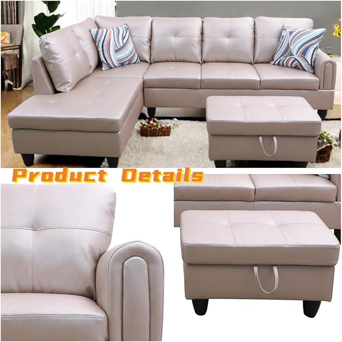 L Shaped Sectional Couch with Otttoman, Apartments - Image 4