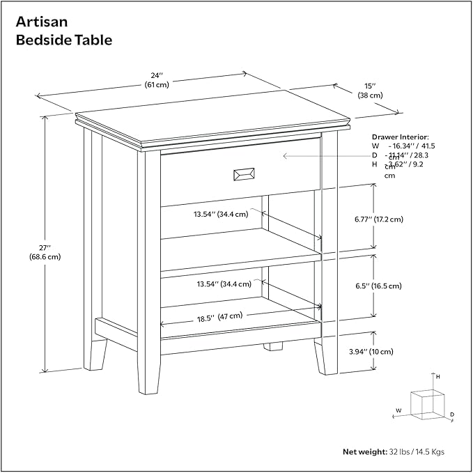 SIMPLIHOME Artisan SOLID WOOD 24 inch Wide Transitional Bedside Nightstand - Image 3