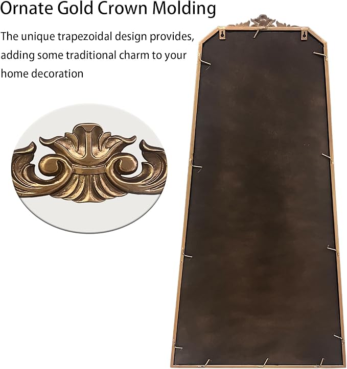 POZINO Brass Vintage Mirror, 47.2"x 24" Arched Decorative Wall Mirror - Image 5
