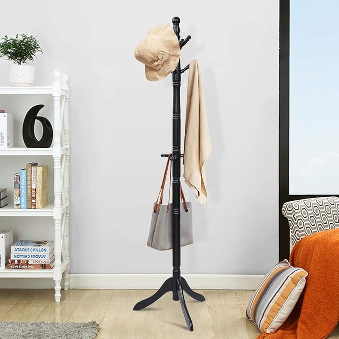 Tangkula Wood Coat Rack Freestanding, Entryway Height Adjustable Coat Stand - Image 2