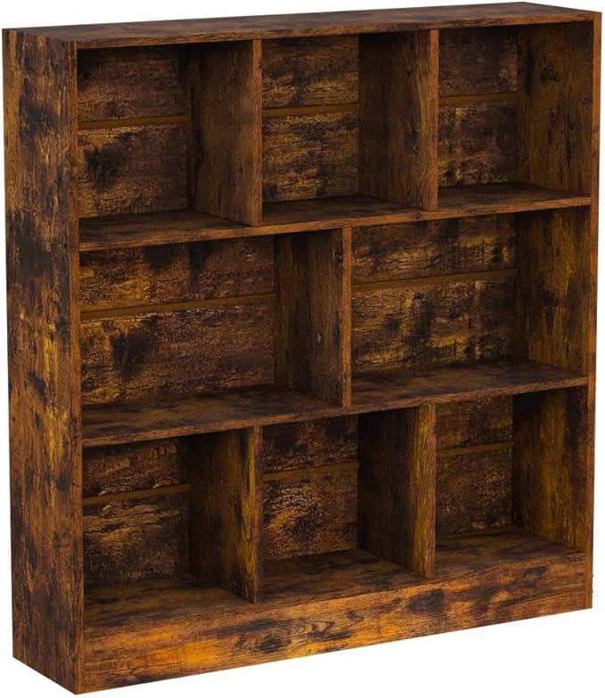 LEYAOYAO 8 Cube Bookshelf with Base, 3 Tier Mid-Century Modern Brown Bookcase - Image 4