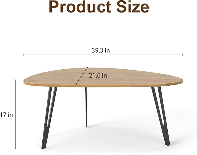 Manora Modern Mid Century Coffee Table, Oval Triangle Wood Center Table - Image 3