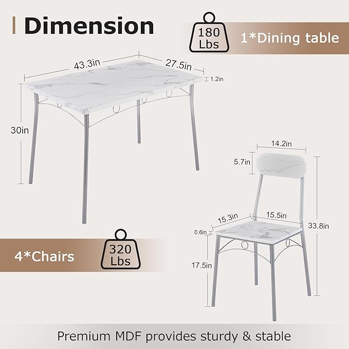 VECELO 5-Piece Dining Table Set - Image 2