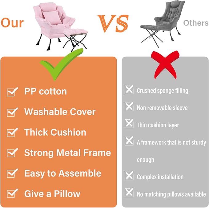 Large Lazy Chair with Ottoman, Accent Reading Chair with a Throw Pillow - Image 7