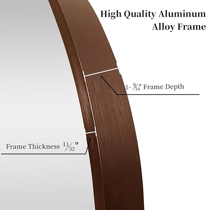30 inch Circle Wall Mirror, Brushed Bronze Metal Framed Round Mirror - Image 3