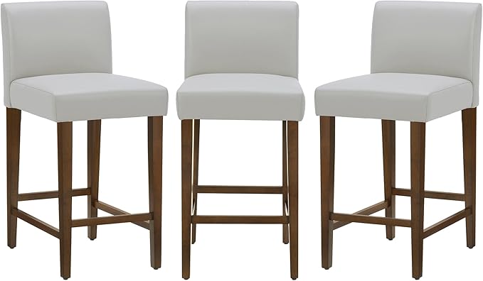 CHITA Counter Height Bar Stools Set of 3, PU Leather in Creamy Grey by CHITALIVING