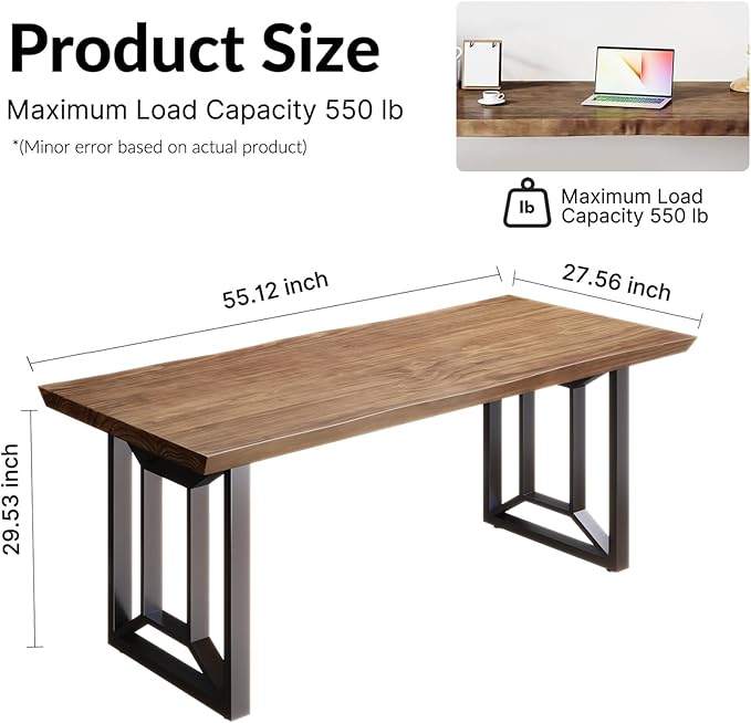 Solid Wood Computer Desk Study Office Desk 55" Writing, Modern Simple Style PC - Image 2