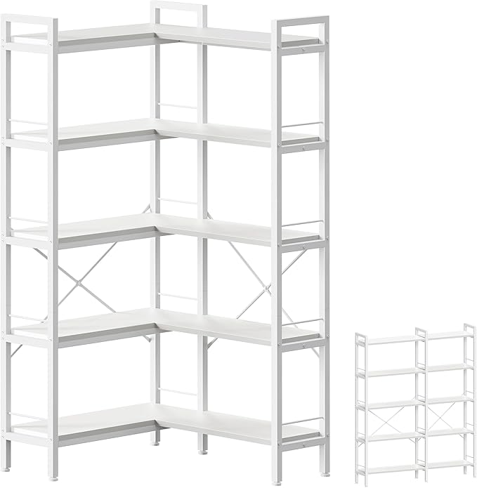 Huuger 5 Tier Bookshelf, L Shaped Corner Bookshelf by Huuger