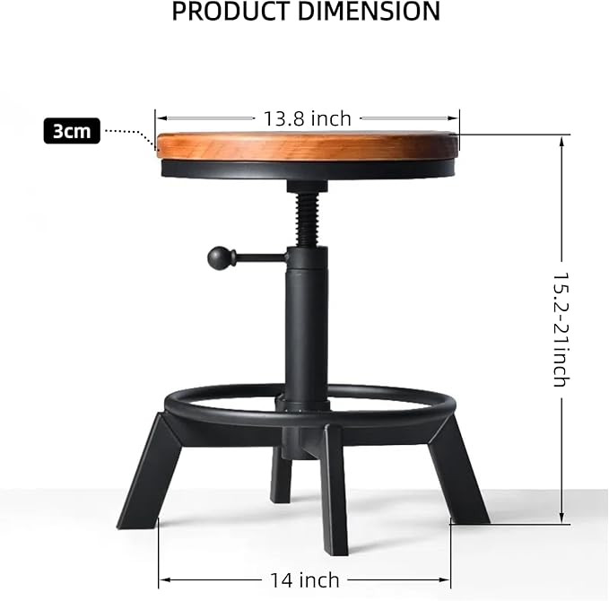Set of 2 Industrial Bar Stools Short Stool Swivel Wooden Seat Kitchen Island - Image 2
