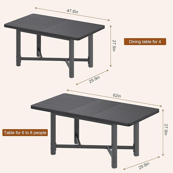 Dining Table for 4-6, 62“Extendable Round Kitchen Dining Room Table, Space - Image 6