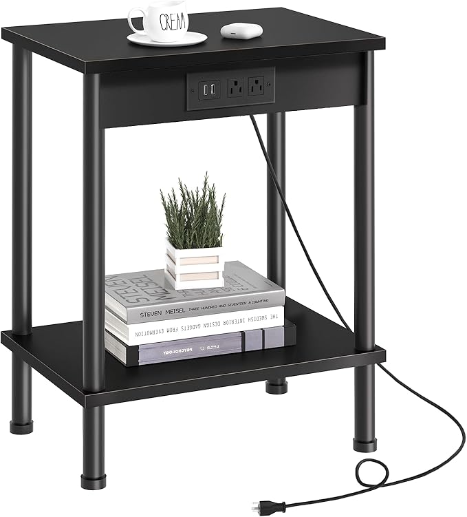 End Table with Charging Station, Small Side Table, 2-Tier Nightstand with - Image 8