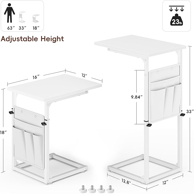 Vagusicc C Shaped End Table, Adjustable Height Recliner Table Small Couch Side - Image 2