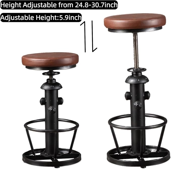 Farmhouse Bar Stools Swivel PU Seat 24-30inch Counter Height Adjustable Kitchen - Image 4