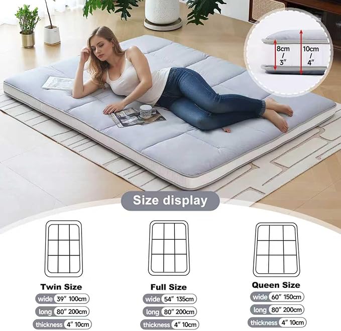 Tiita Japanese Floor Mattress Futon Mattress 4” Thick Folding Roll Up Sleeping - Image 3