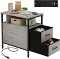 End Table with Charging Station, Narrow Side Table with 2 Fabric Drawer & by Unknown