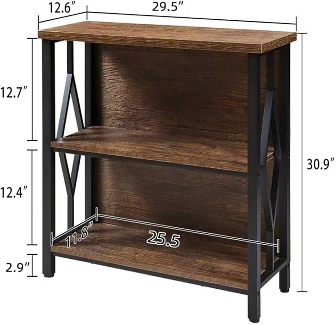 HOMISSUE Bookshelf, 3-Tier Rustic Small Bookshelf, Industrial Shelf Bookcase - Image 2