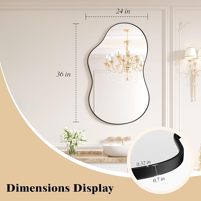 WEER Irregular Wall Mirror, 24x36 inch Black Asymmetrical Mirror Wall Mounted - Image 7