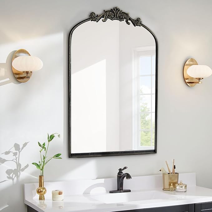 WAMIRRO Ornate Black Mirror, Vintage Arched Baroque Antique Mirorrs - Image 2