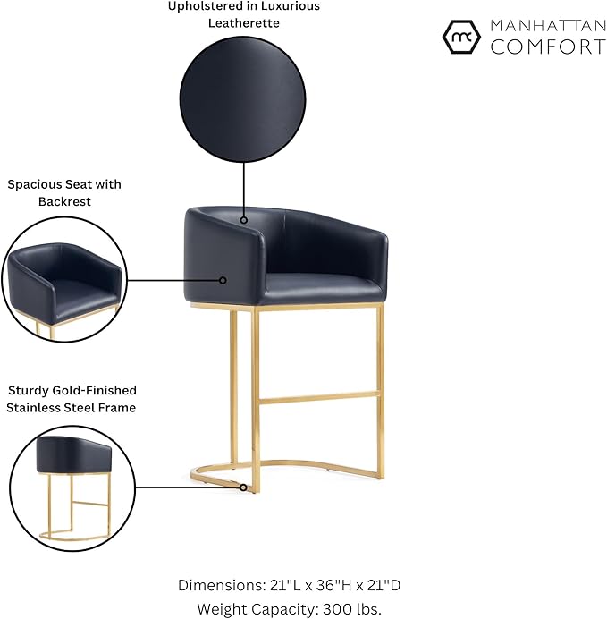 Manhattan Comfort Louvre 26 Inch Mid Century Modern Counter Height Bar Stools - Image 4