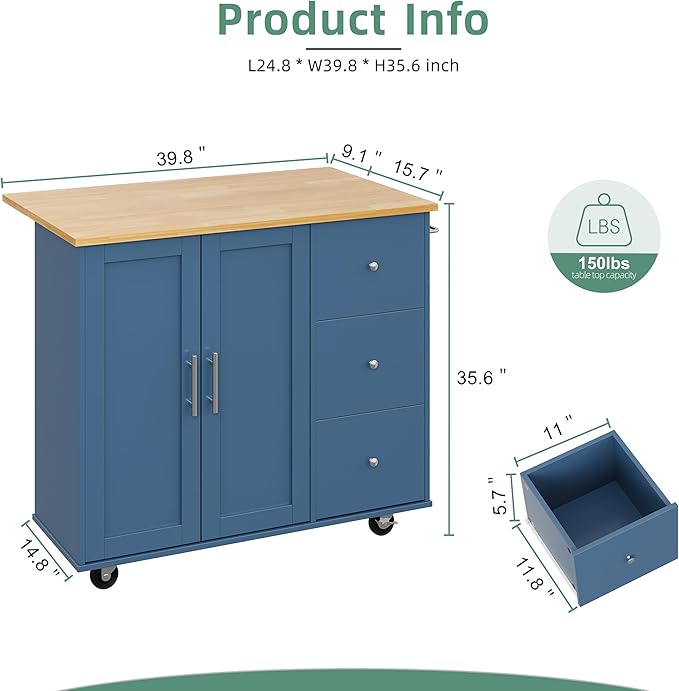 Shintenchi Rolling Kitchen Island Cart - Image 4