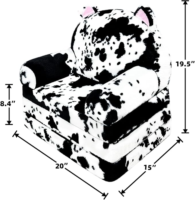 Toddler Chair with Faux Rabbit Fur – 2-in-1 Foldable Kids Couch, Soft Sofa - Image 3