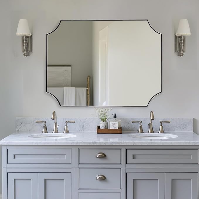 ANDY STAR Brushed Nickel Mirror 30x40 Inch, Scalloped Bathroom Mirror, Large - Image 8