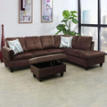 Chocolate L-Shaped 3-Piece Flannel Sofa by Unknown