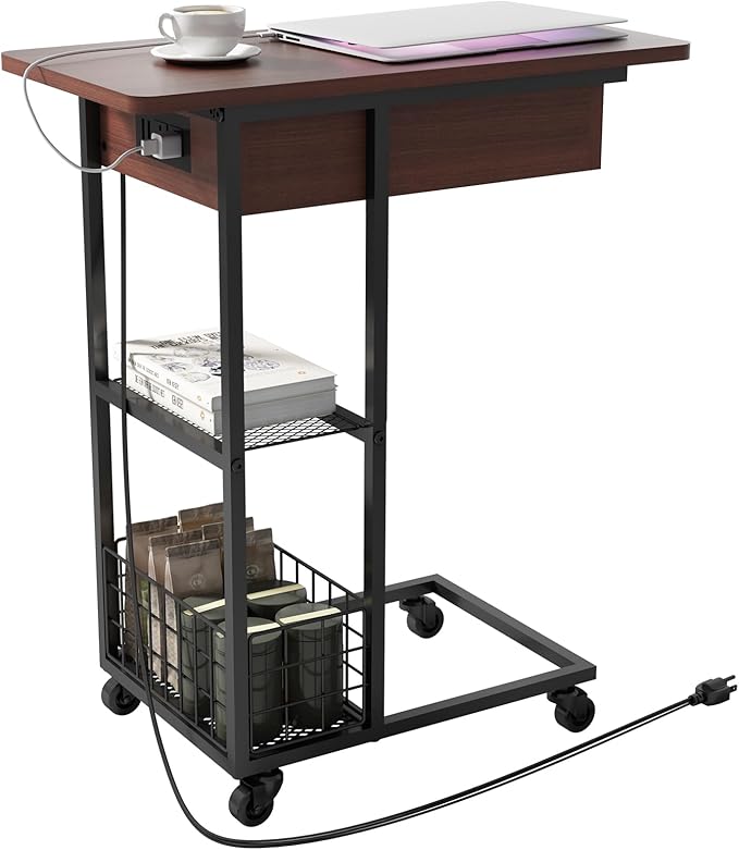 LIDYUK C Shaped End Table with Charging Station, Flip Top Side Table with USB by LIDYUK