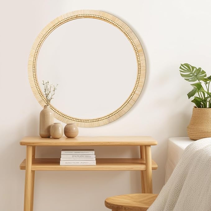 ULIKE Round Rattan Mirror, Bathroom 24 Inch Rustic Farmhouse Wall Decor - Image 8