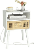 MaxSmeo Nightstand with Charging Station, Bedside Tables with Rattan Drawer by MaxSmeo