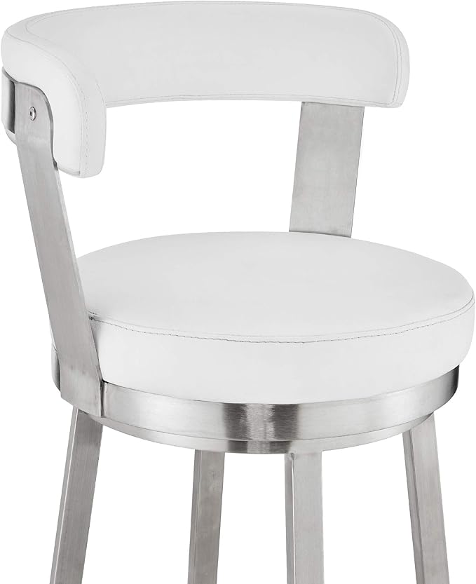 Armen Living Bryant Modern 30" Seat Height White Faux Leather and Brushed - Image 8