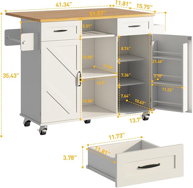 51.5'' Rolling Kitchen Island - Image 3