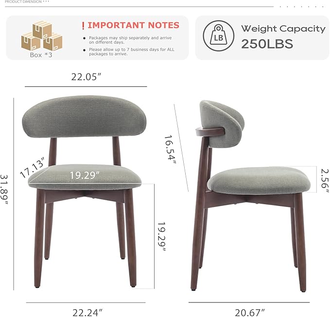COLAMY Wooden Dining Chairs Set of 6, Modern Fabric Upholstered Kitchen Side - Image 2