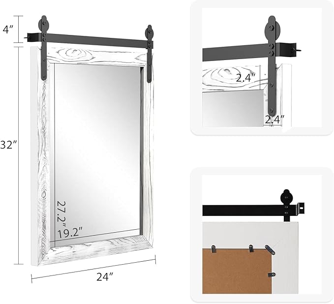 YOSHOOT Farmhouse Barn Door Mirror, Wooden Farmhouse Style - Image 2