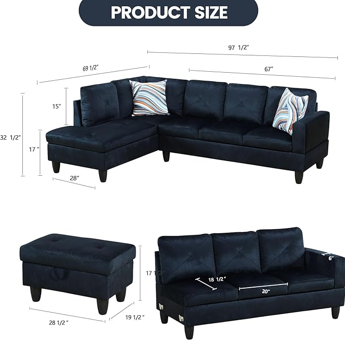 L Shaped Sectional Couch with Otttoman, Apartments - Image 2