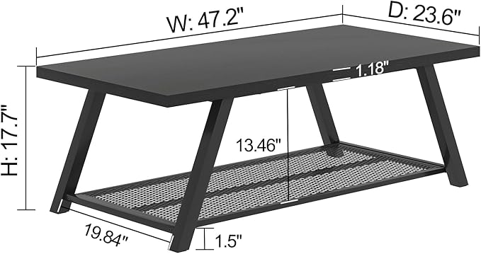 FOLUBAN Black Coffee Table, Modern Rustic Wood and Metal Living Room Table - Image 2