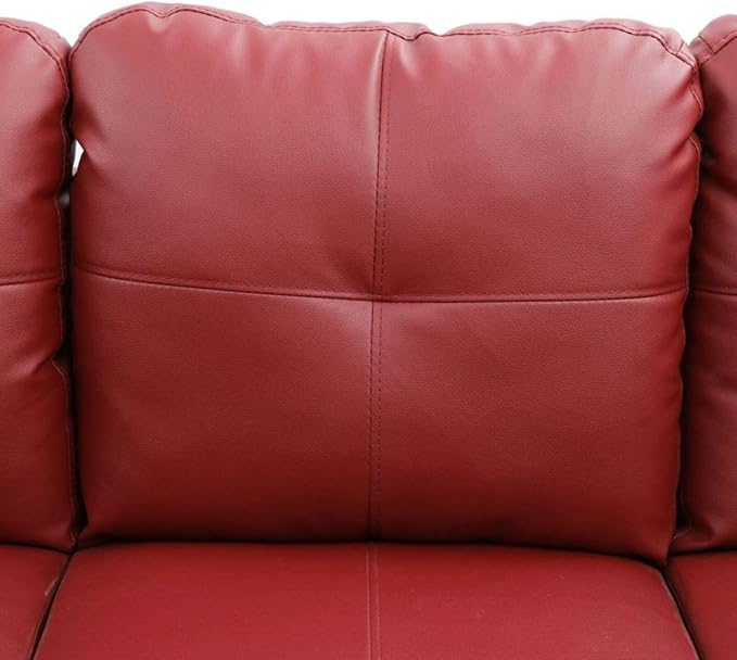 Red L-Shaped 3-Piece Faux Leather Sofa - Image 4