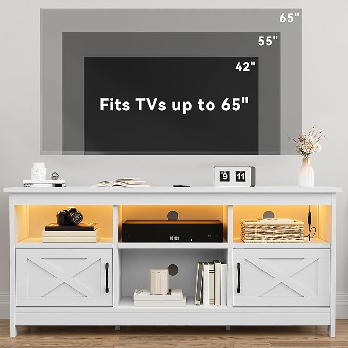 DWVO White TV Stand for 65 Inch TV, Entertainment Center, TV Cabinet - Image 3