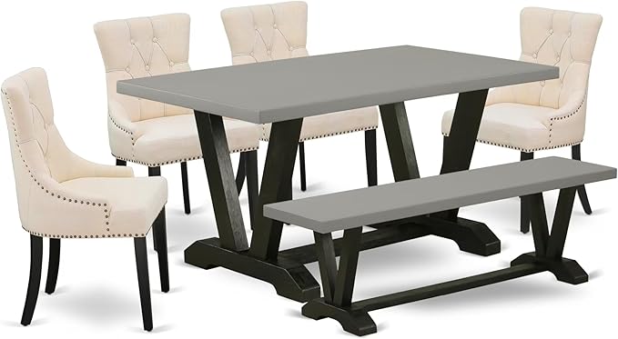 East West Furniture V696FR102-6 6 Piece Dining Set Contains a Rectangle Dining by EastWestFurniture
