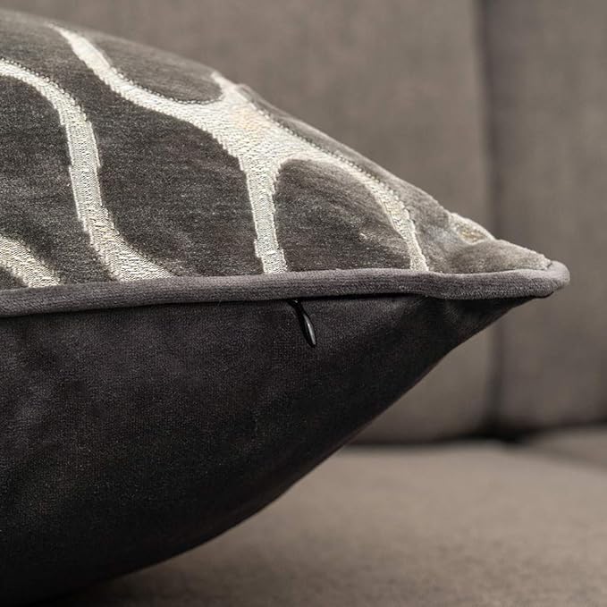 Yangest Silver Grey Throw Pillow Cover Wavy Cushion Cover Modern Zippered - Image 4