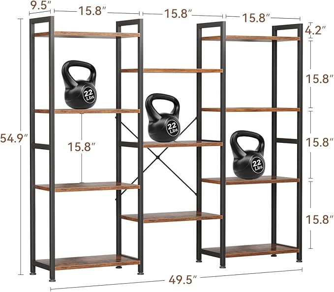 Casaottima Triple 4 Tier Bookshelf, Large Bookcase - Image 2