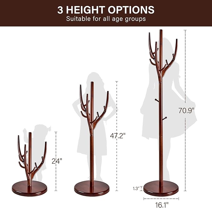 CozyDH Coat Rack Freestanding Solid Wood Coat Rack Stand, Coat Tree Freestanding - Image 3